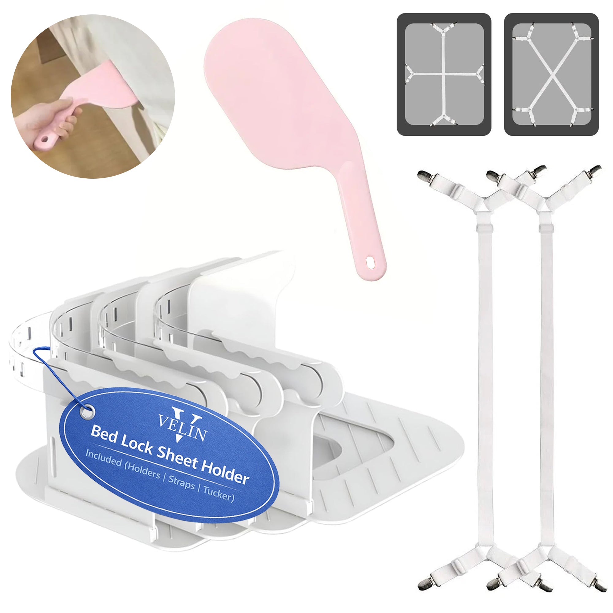 Fitted Sheet Holder – Bed Sheet Holders for Corners with Strong Clips