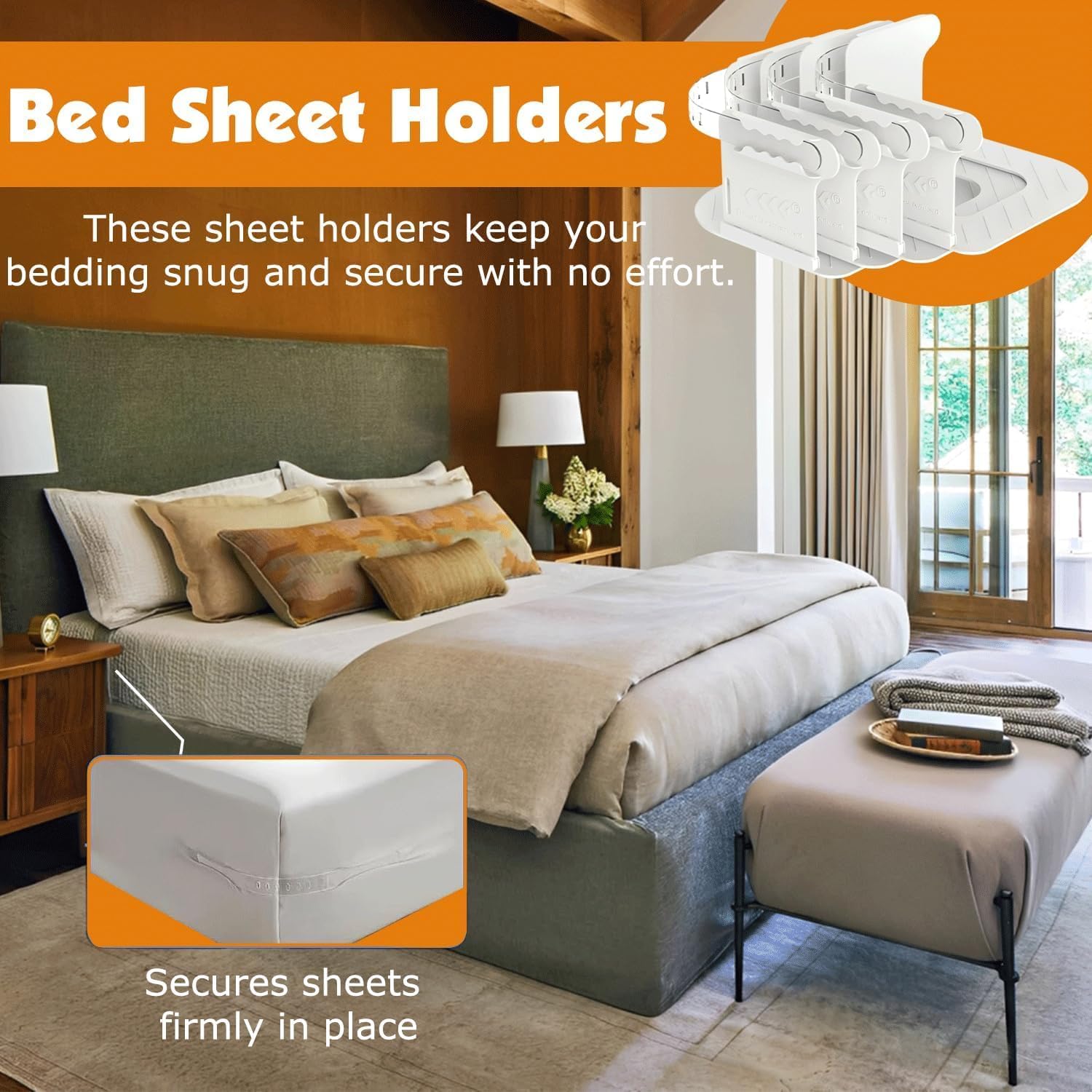 Fitted Sheet Holder – Bed Sheet Holders for Corners with Strong Clips