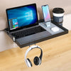 Floating Bedside Shelf with Cup Holder Black Metal Single Tier Tray Organizer